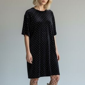 H&M Velour Black Dress with Metallic Dots